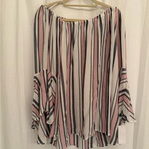 Plus Size 3x Single Thread Designer Striped Off-Shoulder Blouse in Pink Nectar